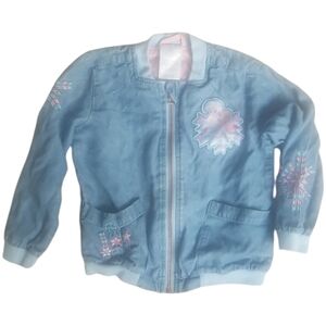 Disney Frozen Toddler Bomber Light Blue & Pink Zipped Jacket  with Pockets SZ 3